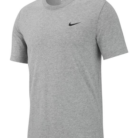 Nike Gray Dri-Fit Tee T-Shirt Black Swoosh Logo Men's Athletic Cotton Poly Small - Picture 1 of 5